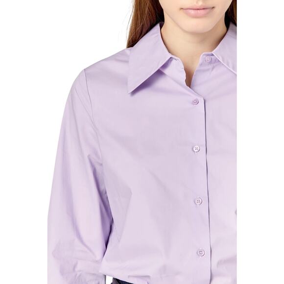 Medium EnglishFactory Cuff Sleeve Accent Collar Poplin Dress Shirt Lavender - Picture 5 of 13